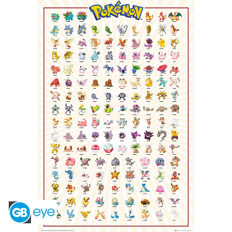 Poster - Gerollt und mit Folie versehen - Pokemon - Kanto 151 French