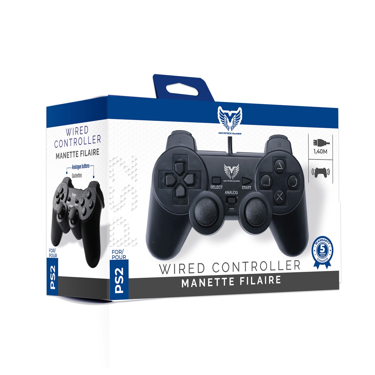 Kabelgebundene Controller - PS2 - Playstation - "Moveteck Gamer PS2"