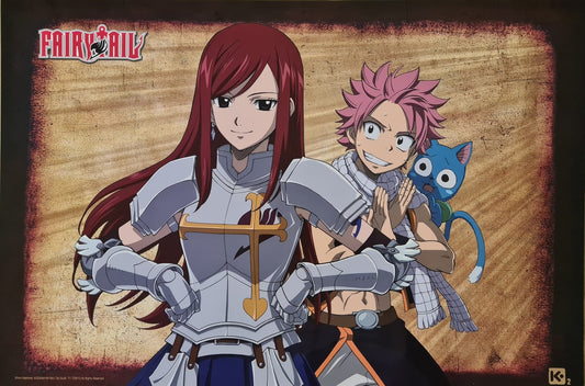 Poster - Flat - Fairy Tail - Natsu, Erza & Happy